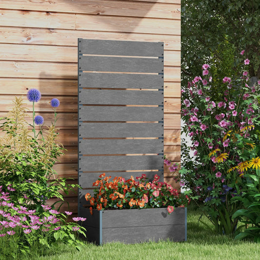 Raised Garden Bed With Trellis, Elevated Planter Box, 28" x 15" x 59", Dark Grey Wooden Planter Boxes Dark Grey at Gallery Canada
