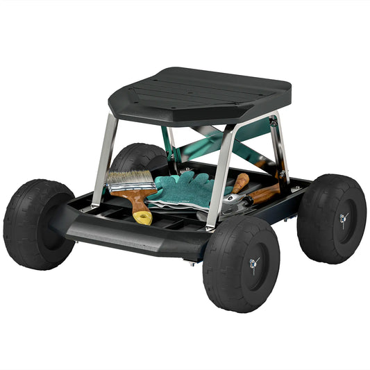 Rolling Garden Stool With Tool Tray, 19.7" x 19.3" x 12.6", Black Garden Accessories Black at Gallery Canada
