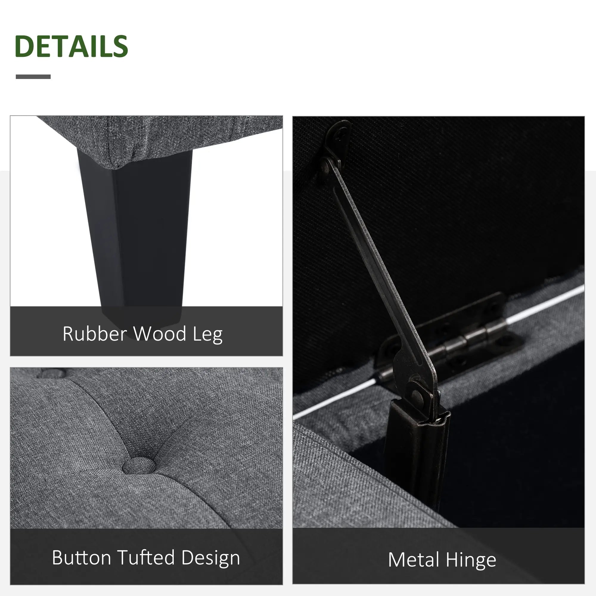 Storage Ottoman Bench, Linen Upholstered, Tufted Design Storage Ottomans & Benches at Gallery Canada