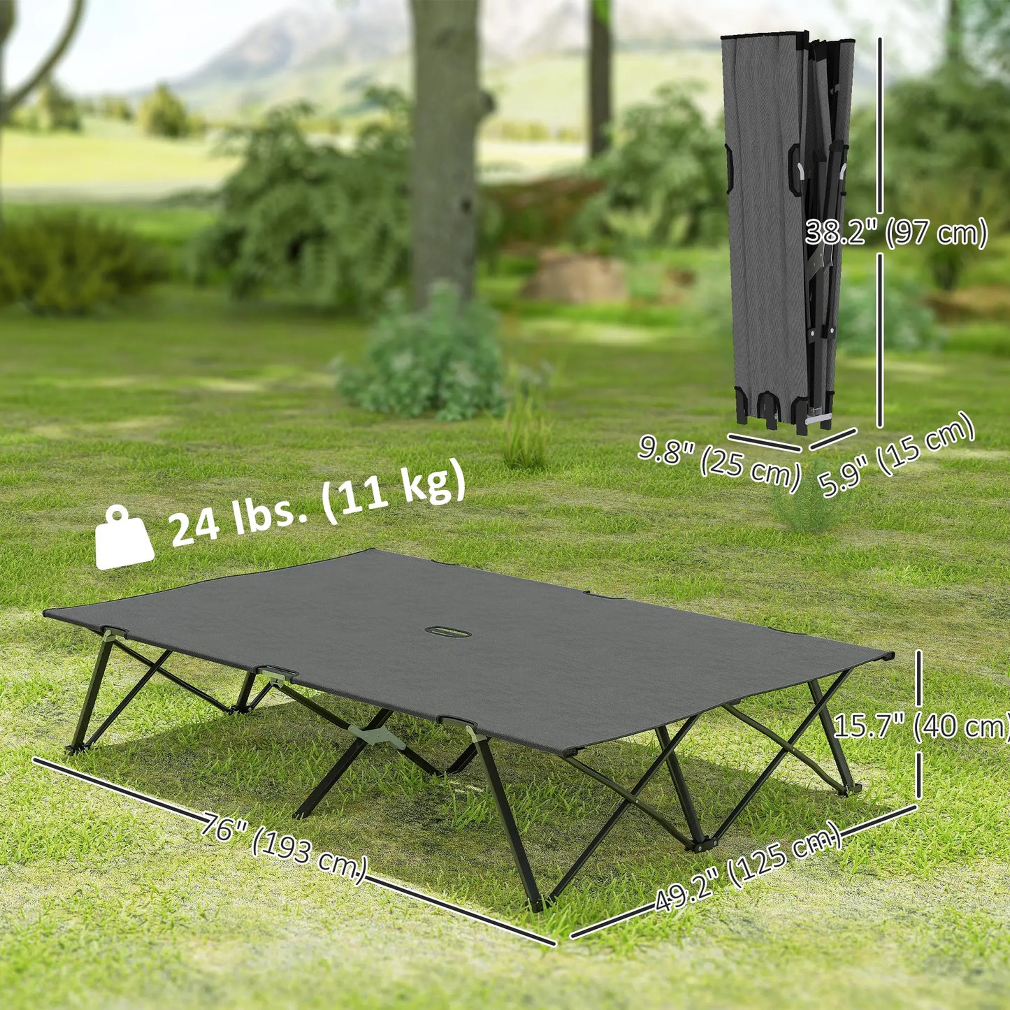 Two Person Folding Camping Cot, Portable Double Cot, 76", Dark Grey Camping Cots at Gallery Canada