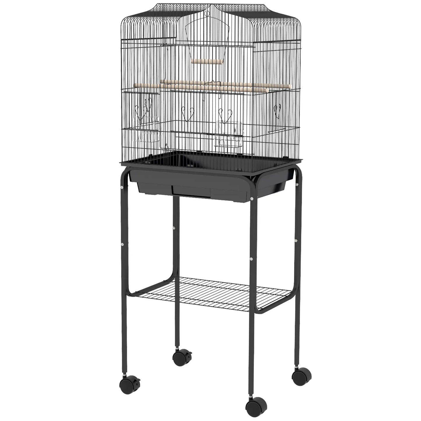 49" Rolling Bird Cage, Cockatoo House, Play Top, Storage Shelf, Wheels, Black Bird Cages Black at Gallery Canada