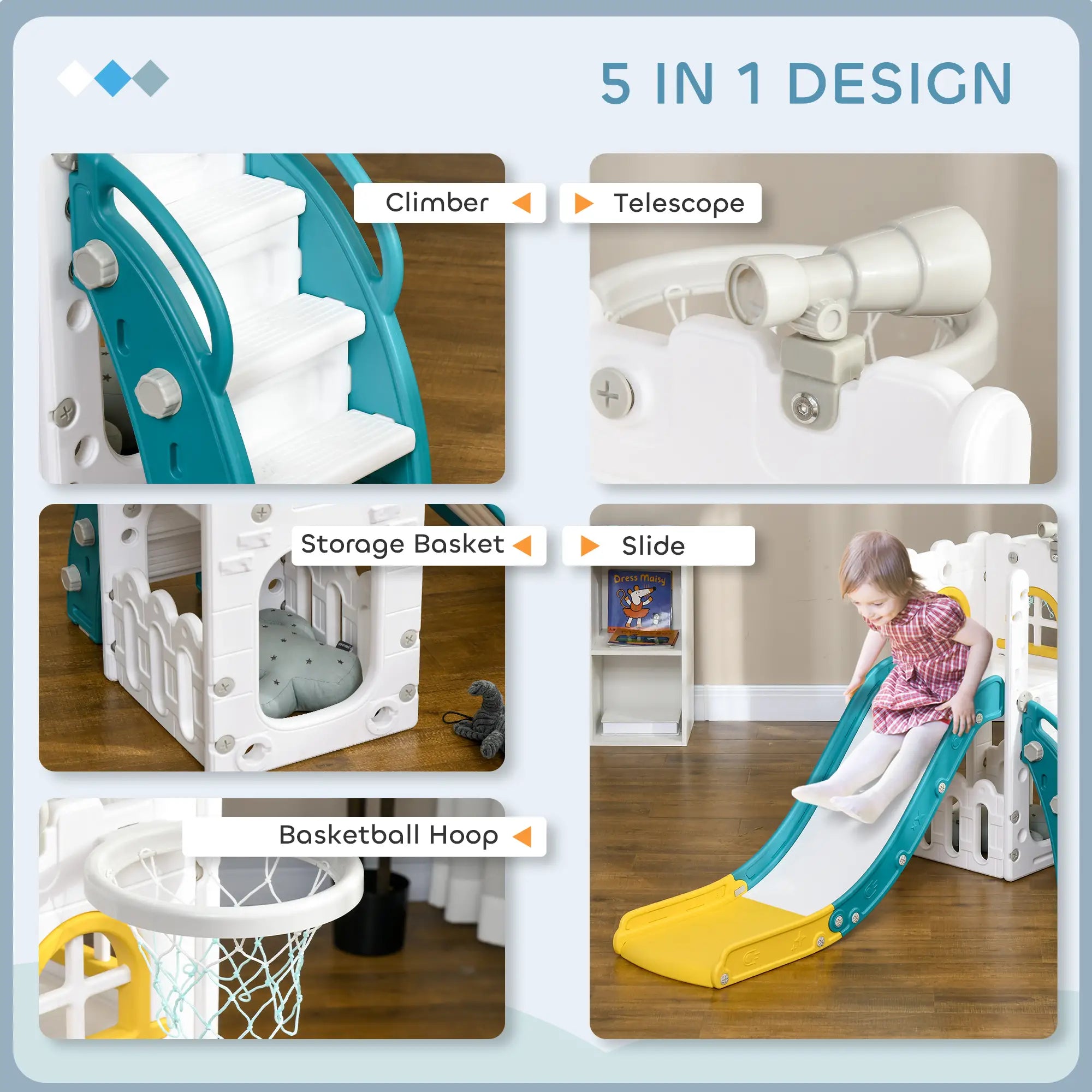 Toddler Slide, Basketball Hoop, Climber, Telescope, Storage Basket, 1-3 Years, Indoor, Yellow Gym Sets & Swings at Gallery Canada
