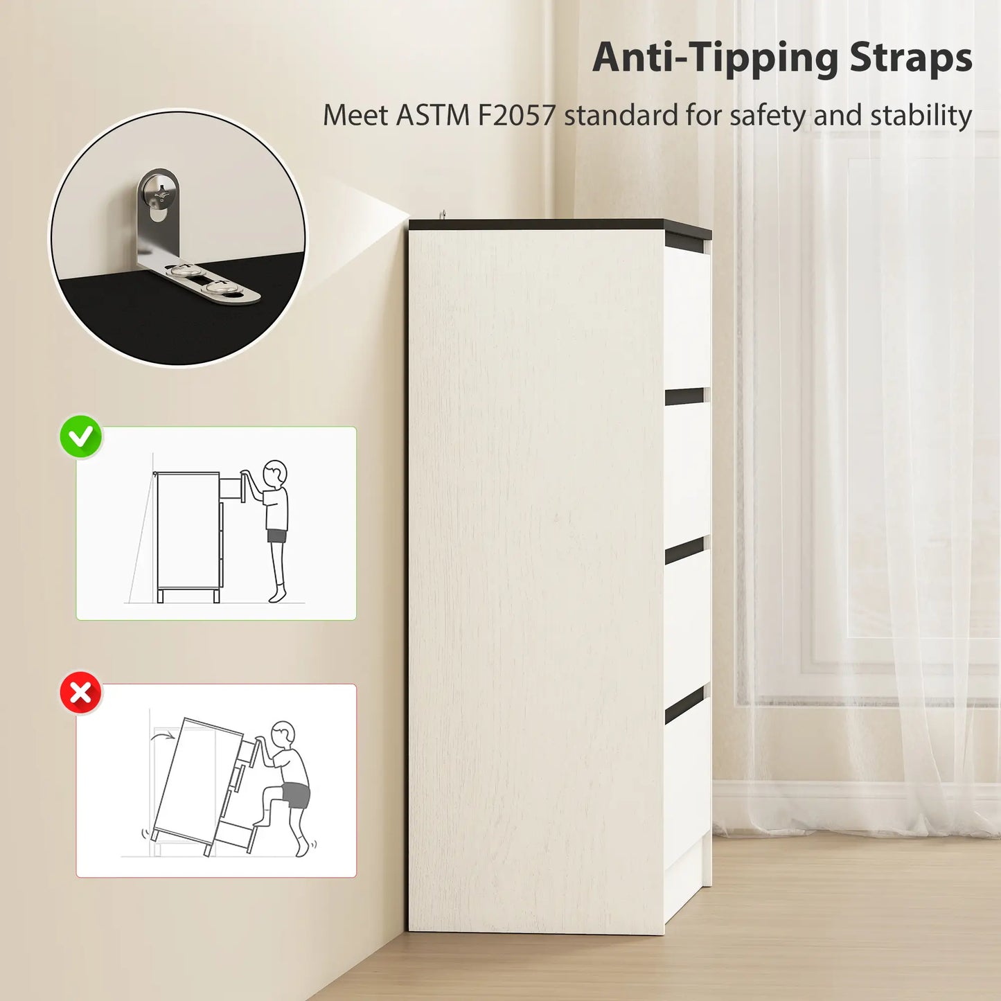 Tall Chest of Drawers, 4 Drawer Dresser, White Wood Effect, White Storage Cabinets at Gallery Canada