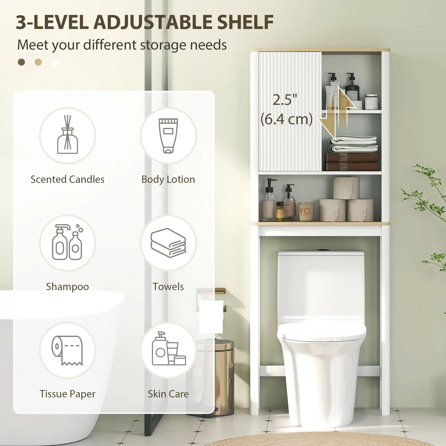Over The Toilet Storage Cabinet, Bathroom Space Saver Cabinet with Adjustable Shelf, Bathroom Organizer, White Bathroom Cabinets at Gallery Canada