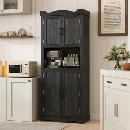 73 Inch Kitchen Pantry Cabinet, Freestanding Hutch, 12 Shelves, Black Kitchen Pantry Cabinets at Gallery Canada