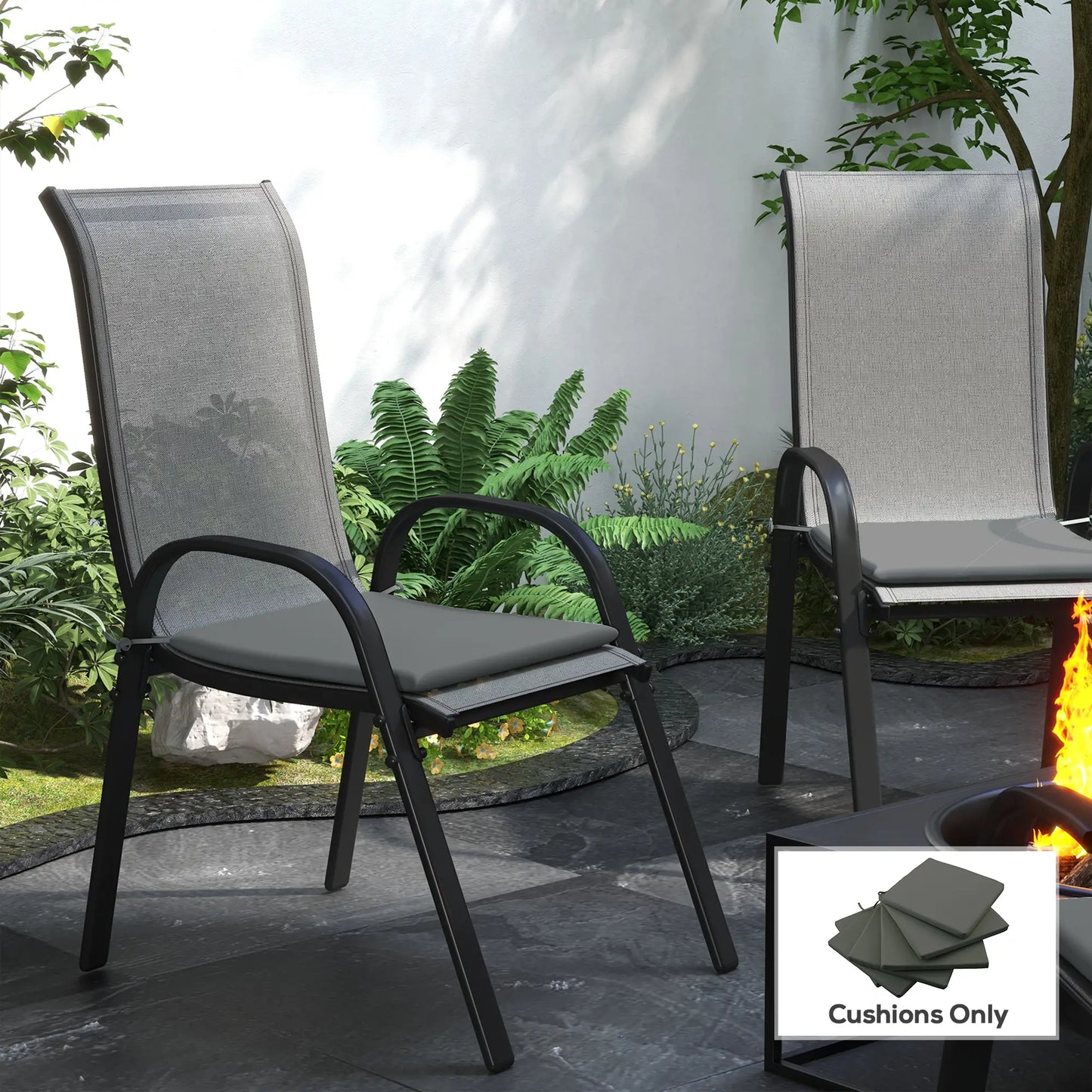 6-Piece Seat Cushion Pillows, Patio Chair Cushions with Ties, Charcoal Grey Patio Chair Cushions at Gallery Canada