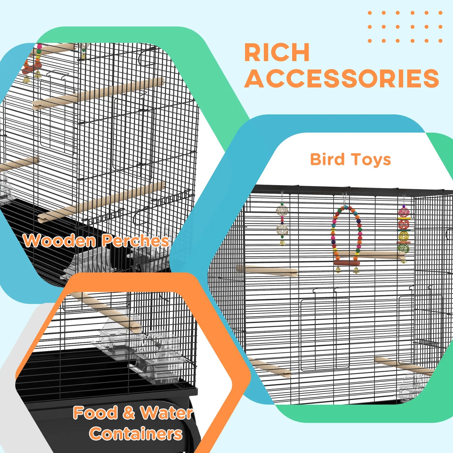 51" Bird Cage with Rolling Stand, Toys, for Budgies Canaries Finches, Black Bird Cages at Gallery Canada