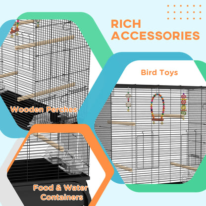 51" Bird Cage with Rolling Stand, Toys, for Budgies Canaries Finches, Black Bird Cages at Gallery Canada