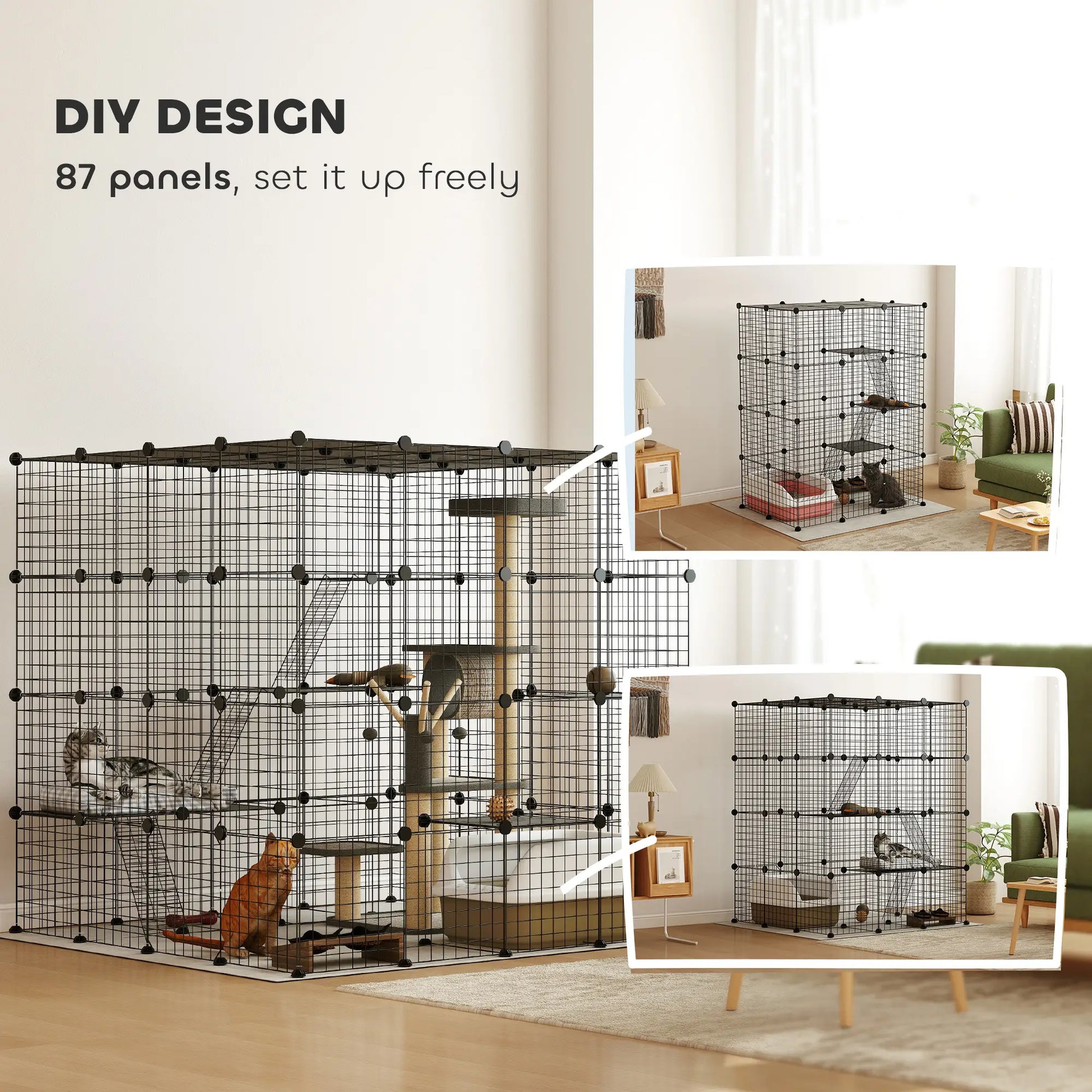 4-Tier 55" Cat Cage with Platforms, Ramps, Black Outdoor Cat Enclosures at Gallery Canada
