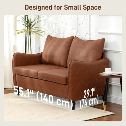 55" Loveseat Sofa, 2 Seater with Wood Legs, PU Leather, Brown 2-Seater Sofas at Gallery Canada