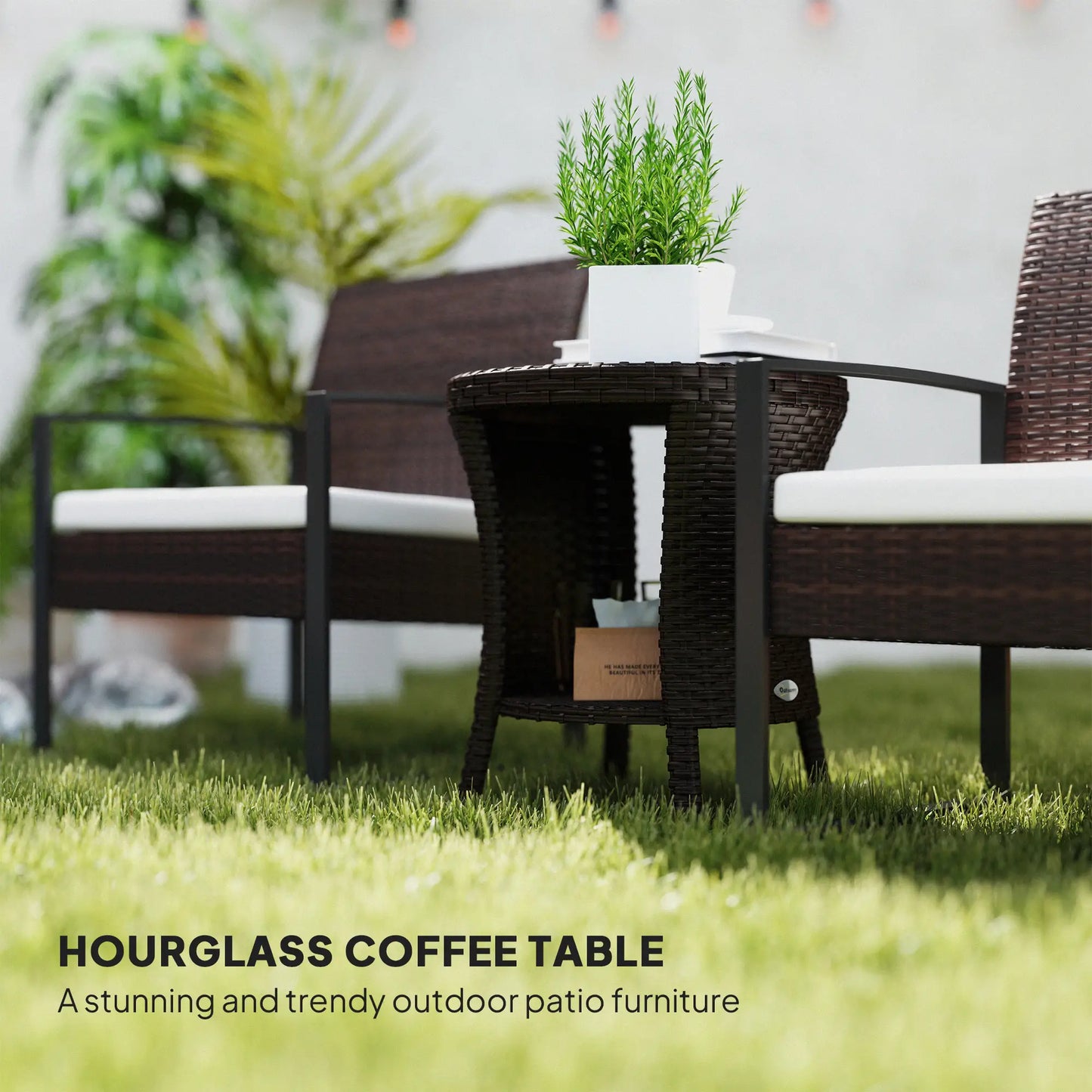 18" Wicker Outdoor Coffee Table, PE Rattan, 2-Tier Storage, Brown Coffee Tables at Gallery Canada