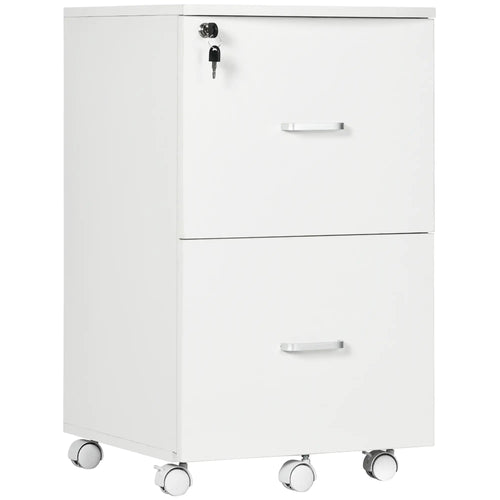 2 Drawer Mobile File Cabinet with Lock, Wood, Letter and A4 Size, White