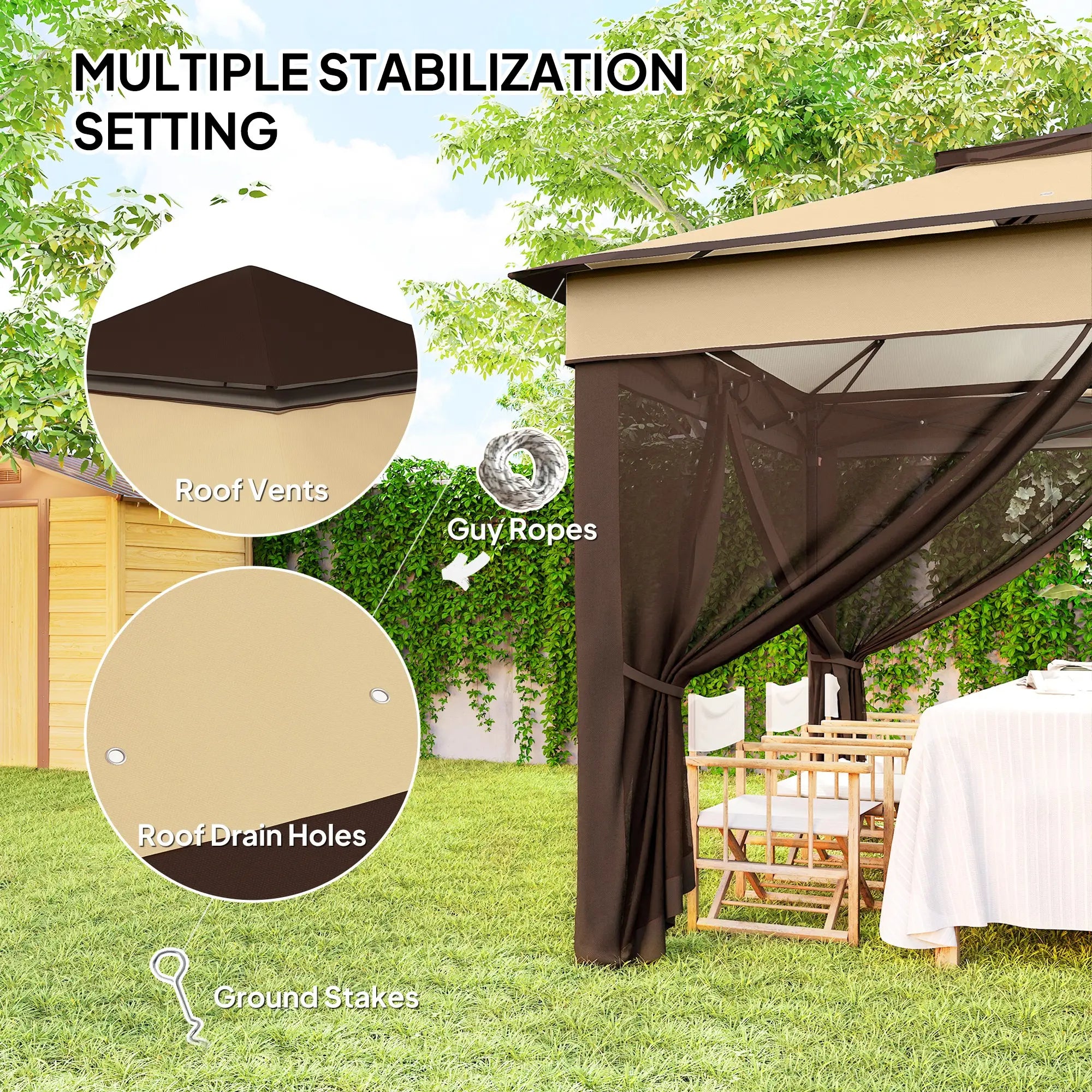 10.7 x 10.7ft Pop Up Gazebo, Adjustable Sun Shelter, UV30+ Roof, Removable Mesh Curtains, Beige Pop Up Canopies at Gallery Canada