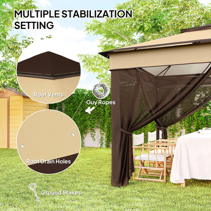 10.7 x 10.7ft Pop Up Gazebo, Adjustable Sun Shelter, UV30+ Roof, Removable Mesh Curtains, Beige Pop Up Canopies at Gallery Canada