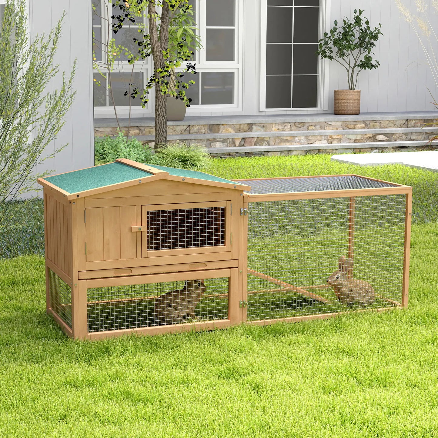 Wooden Rabbit Hutch, Bunny House Chicken Coop with Run Rabbit Hutch at Gallery Canada