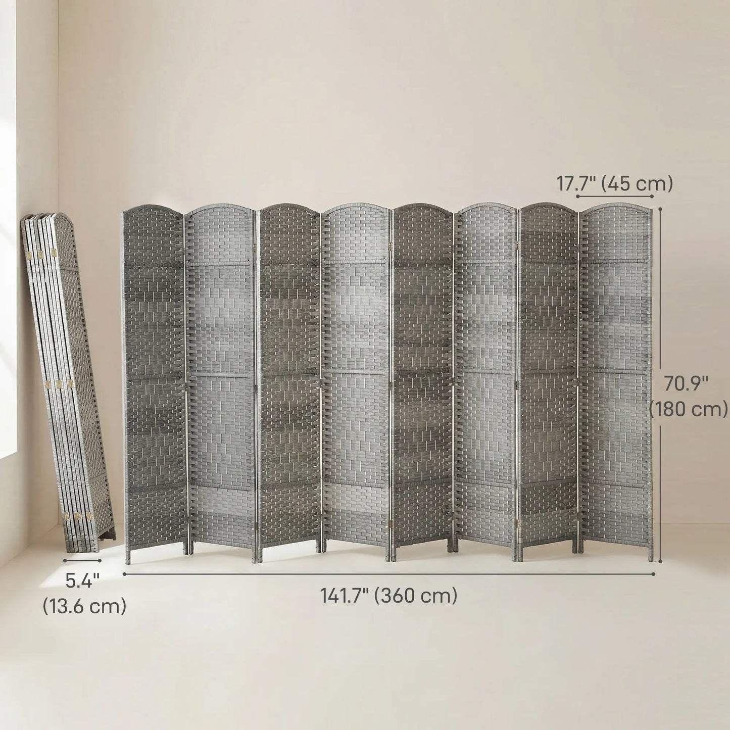 6 Ft Folding Room Divider, 8 Panel Portable Privacy Screen, Mixed Grey Room Dividers at Gallery Canada