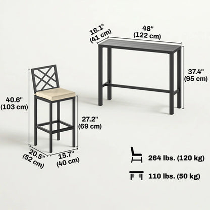 3 Piece Patio Bar Set, Outdoor Bar Table and Stools, Electrophoresis Steel Tabletop, X Back, Footrest, Cushions, Khaki Bistro Sets at Gallery Canada