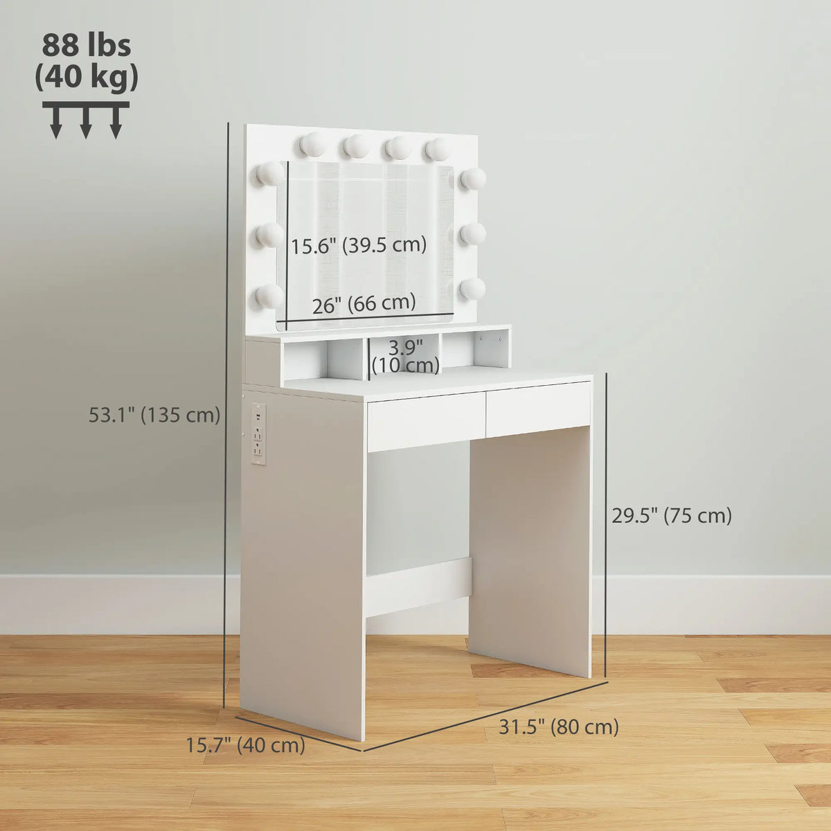 Vanity Table with LED Mirror, Charging Station, Drawers, White Dressing & Vanity Tables at Gallery Canada
