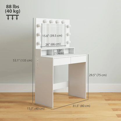 Vanity Table with LED Mirror, Charging Station, Drawers, White Dressing & Vanity Tables at Gallery Canada