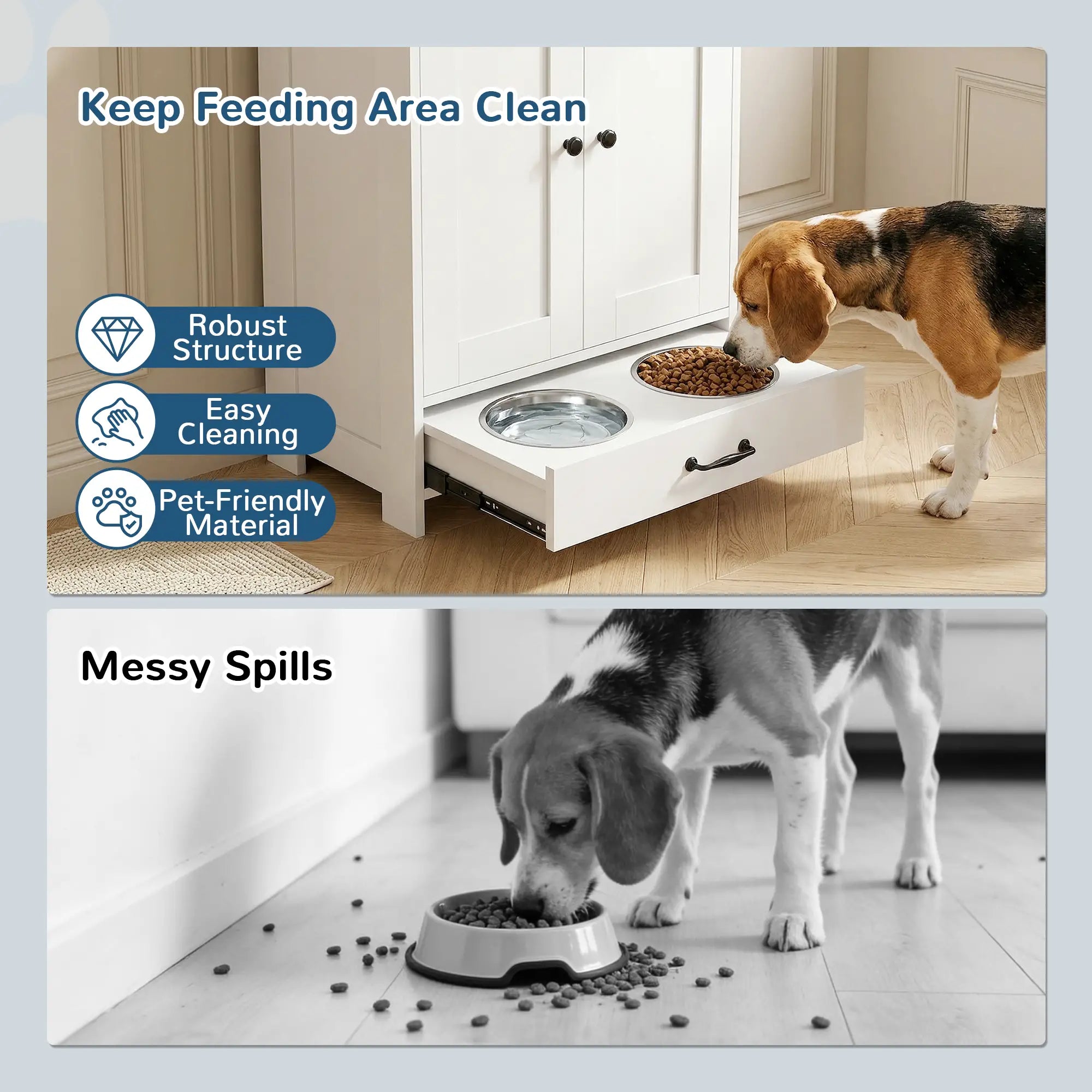 Dog Food Storage Container, Adjustable Panel, Hooks, Medium Size, White Dog Bowls at Gallery Canada
