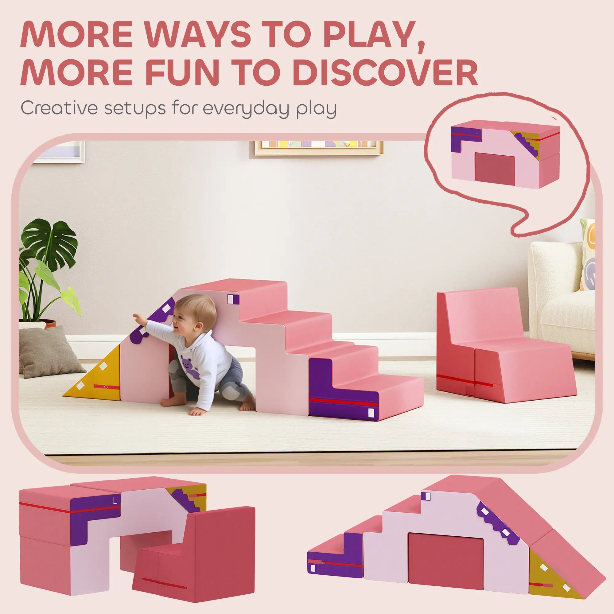 2-Piece Climbing Foam Blocks, Detachable Cover, Indoor PlaySet, Pink Kids Gym & Playmats at Gallery Canada