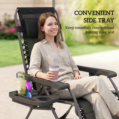 Zero Gravity Chair Set Of 2, Folding Reclining Outdoor Lounge Chair, Black Lounger Chairs at Gallery Canada