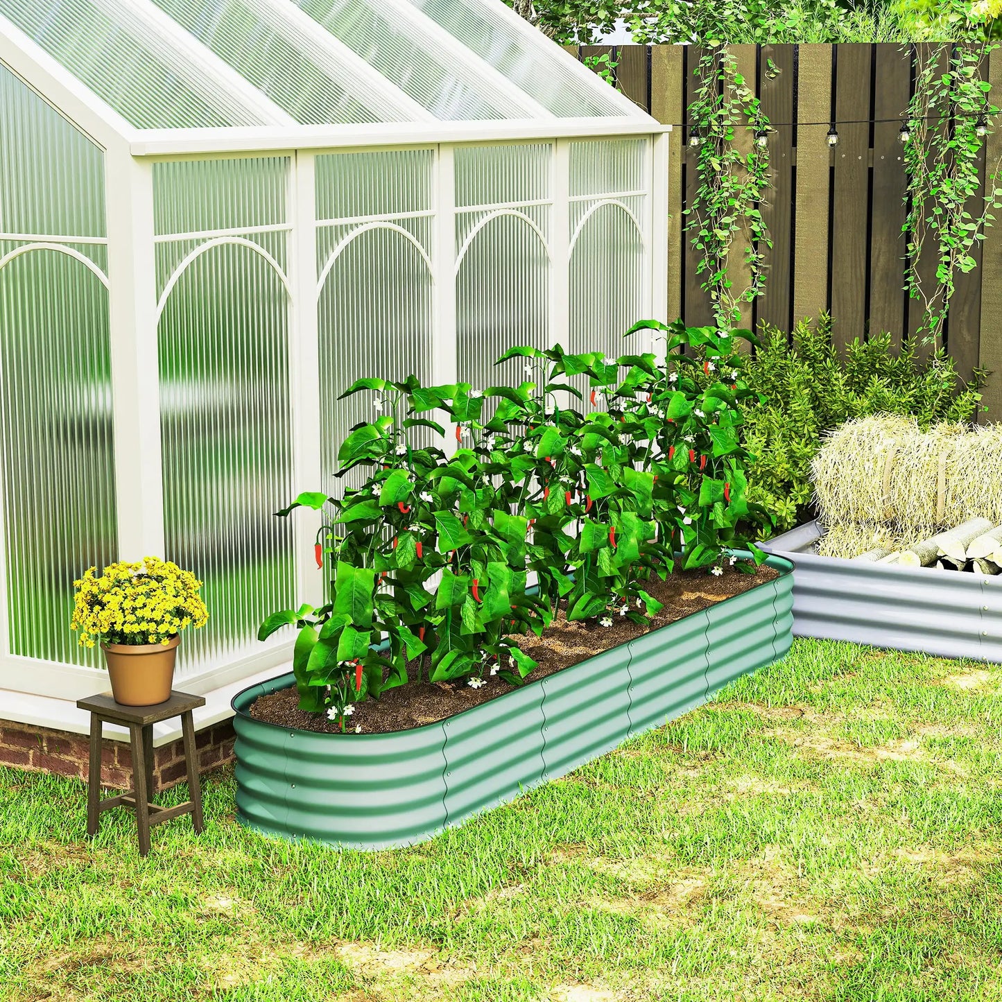 7.9 x 2 x 1ft Galvanized Raised Garden Bed Kit, Metal Planter Box, Green