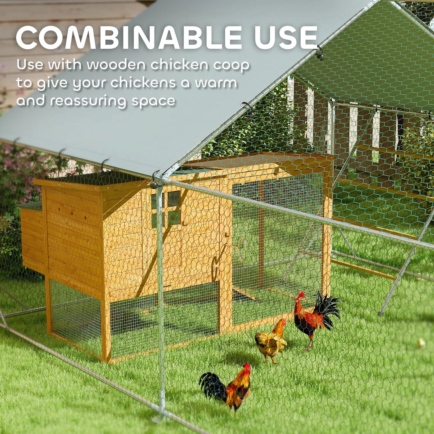 Large Metal Chicken Run, Waterproof UV-Resistant Cover, Feeding Door, Hanging Feeder, Perch, 24-30 Chickens Chicken Coops at Gallery Canada