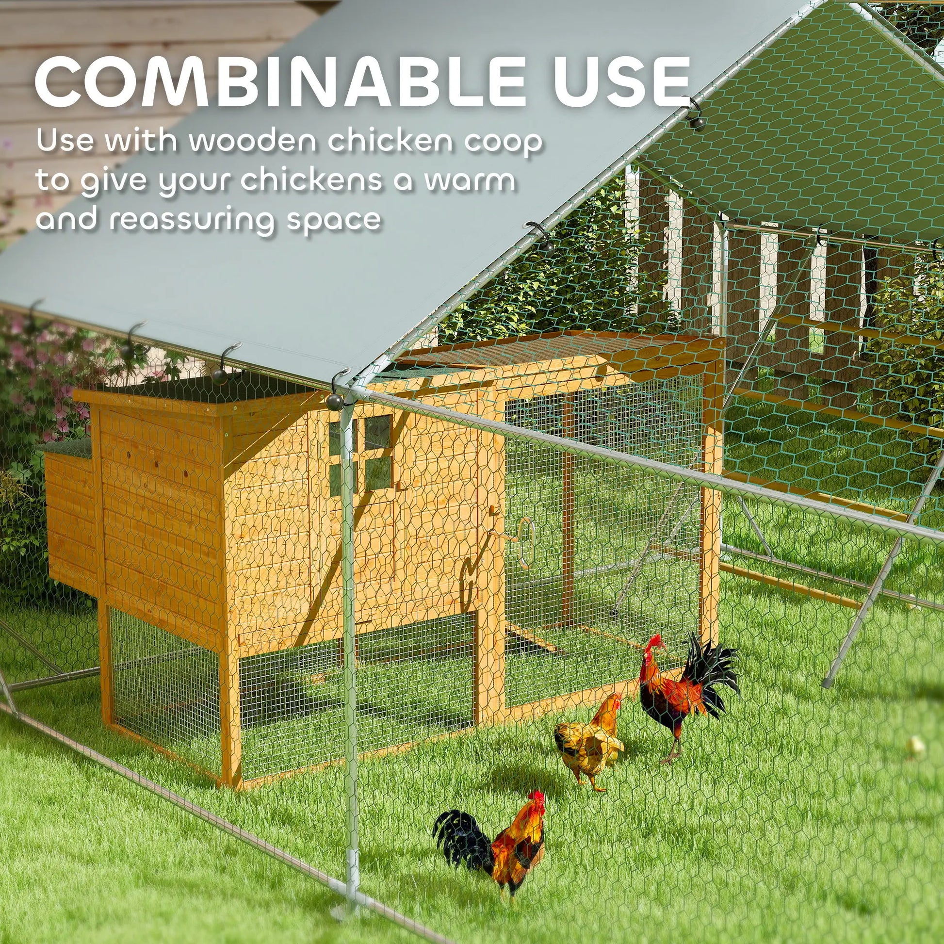 Large Metal Chicken Run, Waterproof UV-Resistant Cover, Feeding Door, Hanging Feeder, Perch, 24-30 Chickens Chicken Coops at Gallery Canada