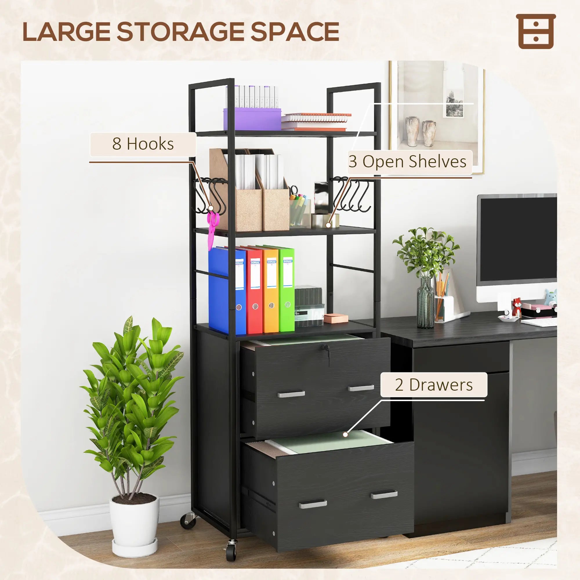 Mobile 2 Drawer File Cabinet, Adjustable Hanging Bar, Letter A4 Legal Size, Black Office Cabinets & Cupboards at Gallery Canada