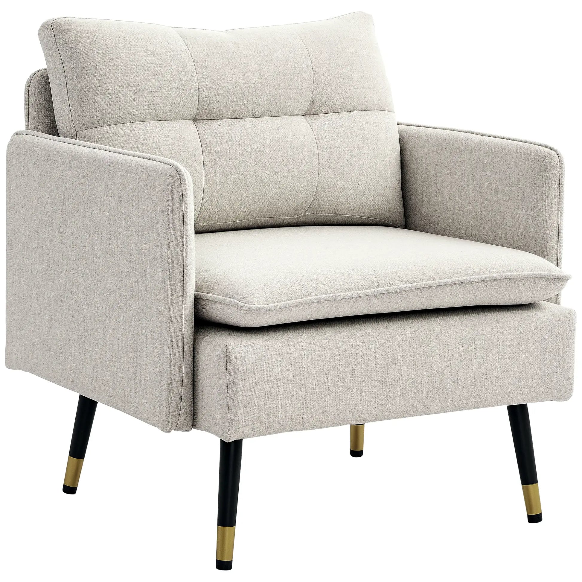 Modern Armchair, Upholstered Accent Chair, Tufted Back, Steel Legs, Cream White Accent Chairs at Gallery Canada