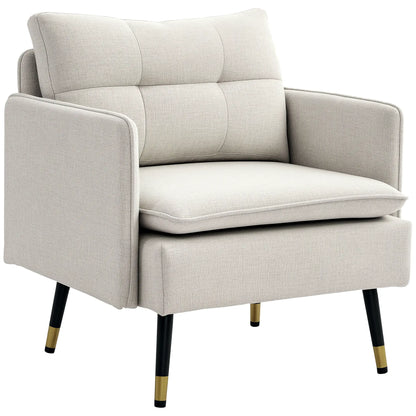 Modern Armchair, Upholstered Accent Chair, Tufted Back, Steel Legs, Cream White Accent Chairs at Gallery Canada