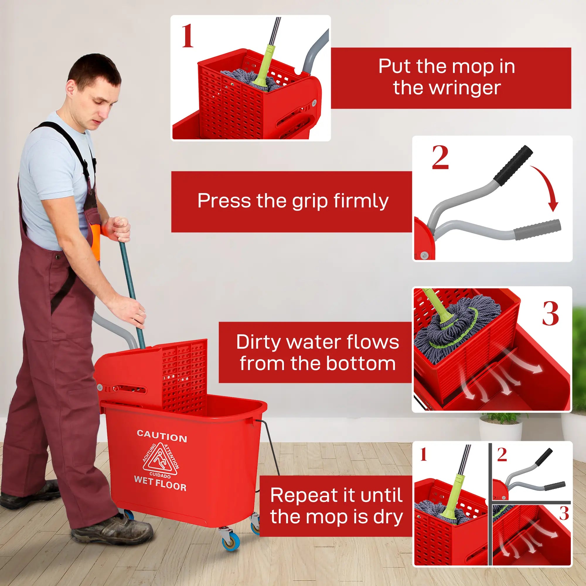 Compact Mop Bucket with Wringer, 5 Gallon, Red Household Supplies at Gallery Canada