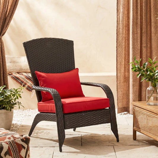 Patio Wicker Adirondack Chair With Cushions, Red Patio Chairs Deep Brown Rattan, Red Fabric at Gallery Canada