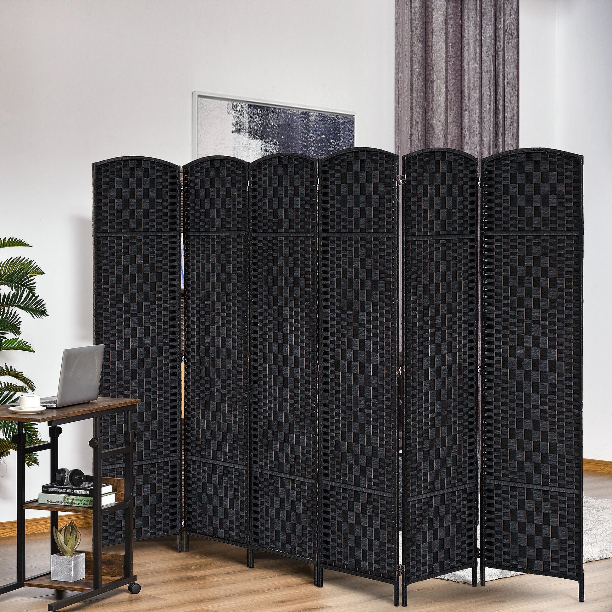 6ft Folding Room Divider, 6 Panel Wooden Frame, Black Room Dividers at Gallery Canada