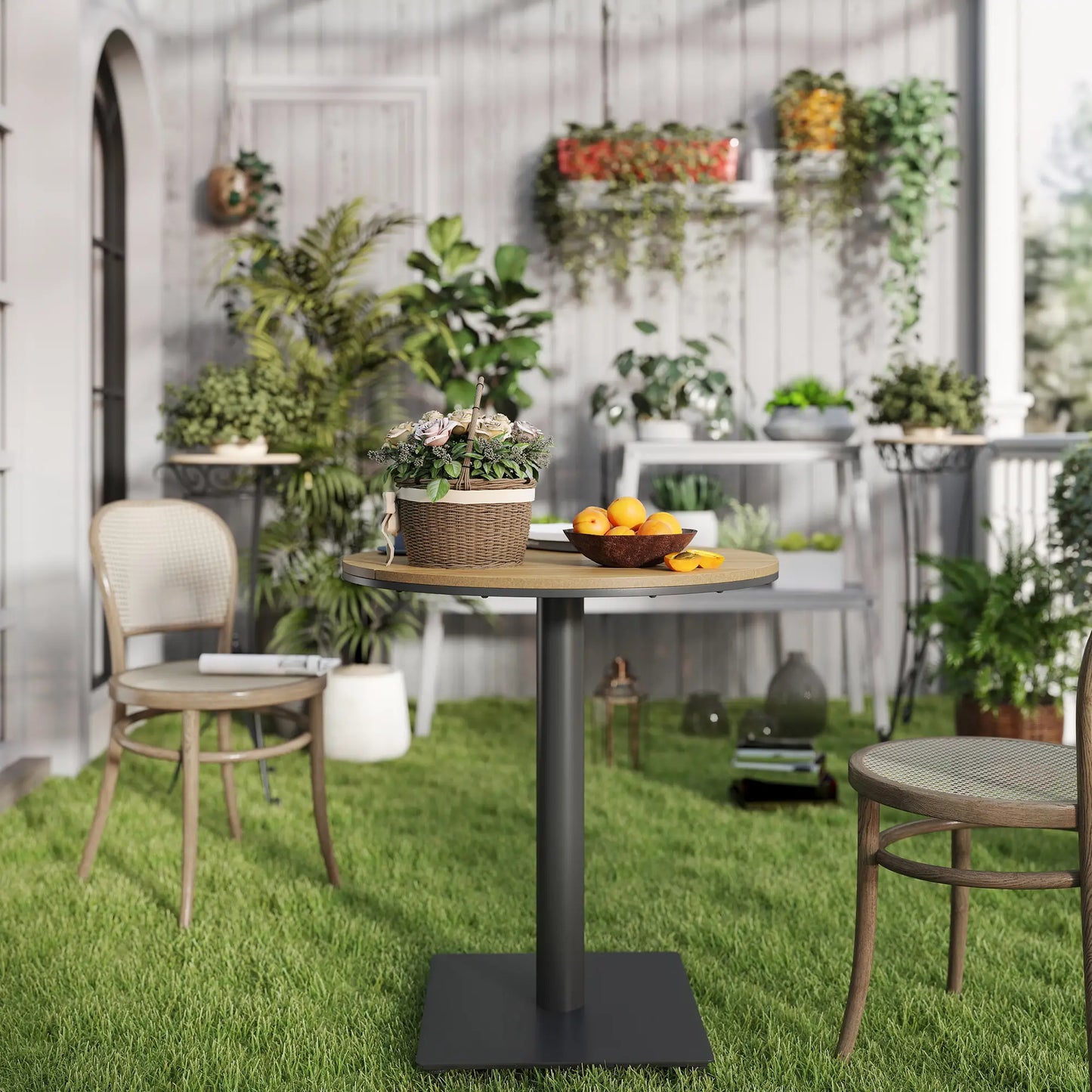 28" Round Outdoor Side Table, Slatted Design, Weather Resistant, Natural Patio Side Tables at Gallery Canada