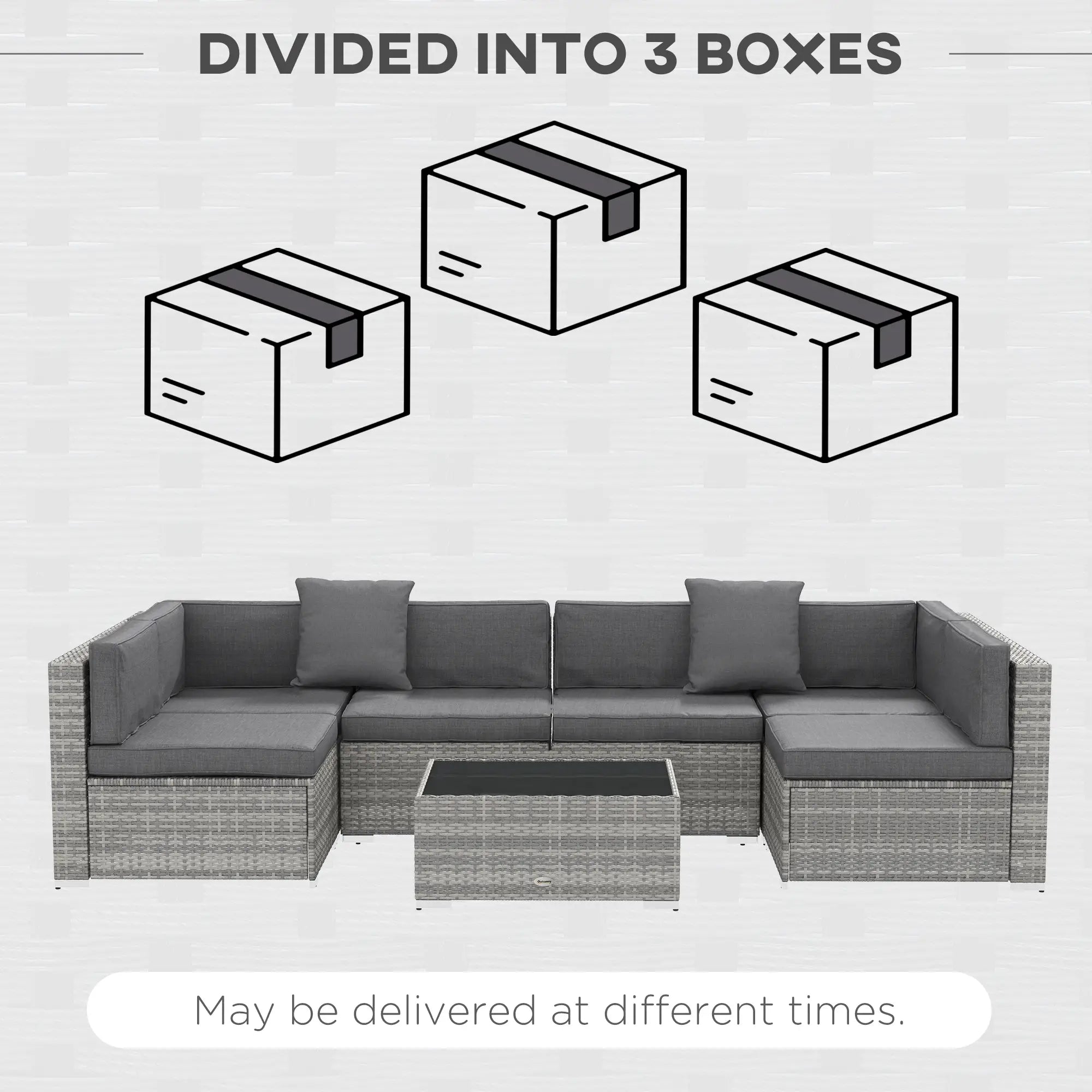 7pc Garden Wicker Sectional Set, Tea Table, Patio Rattan Sofa, Grey Patio Furniture Sets at Gallery Canada