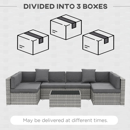 7pc Garden Wicker Sectional Set, Tea Table, Patio Rattan Sofa, Grey Patio Furniture Sets at Gallery Canada