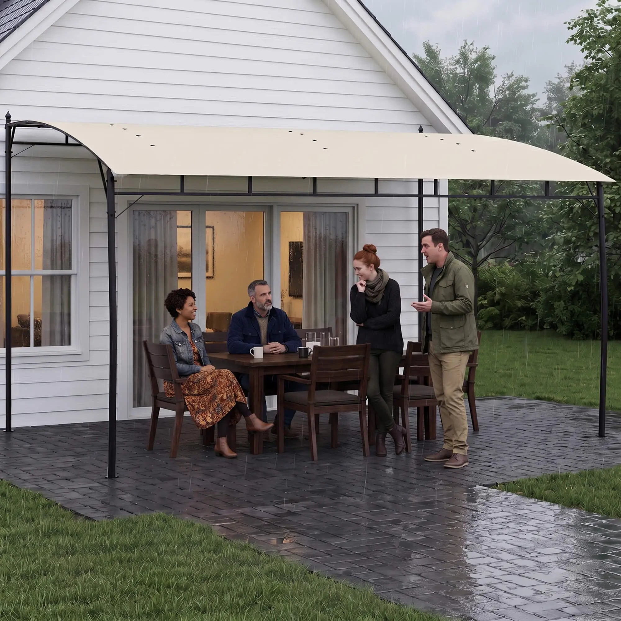 10' x 13' Outdoor Pergola, UV30+ Canopy, Steel Frame, Cream White Pergolas at Gallery Canada