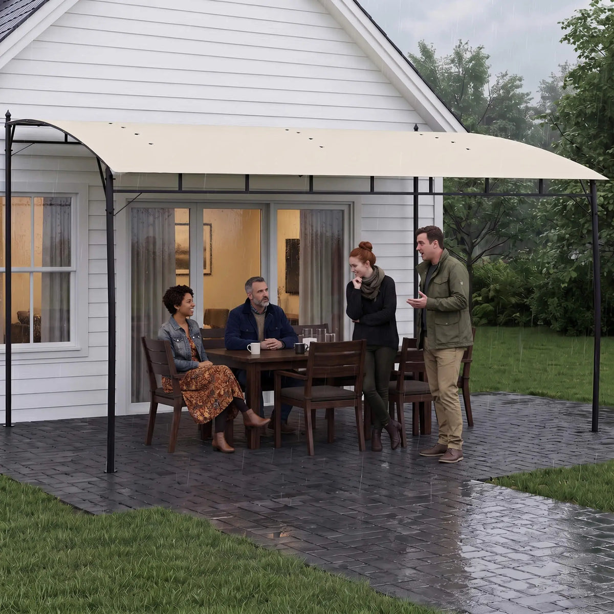 10' x 13' Outdoor Pergola, UV30+ Canopy, Steel Frame, Cream White Pergolas at Gallery Canada