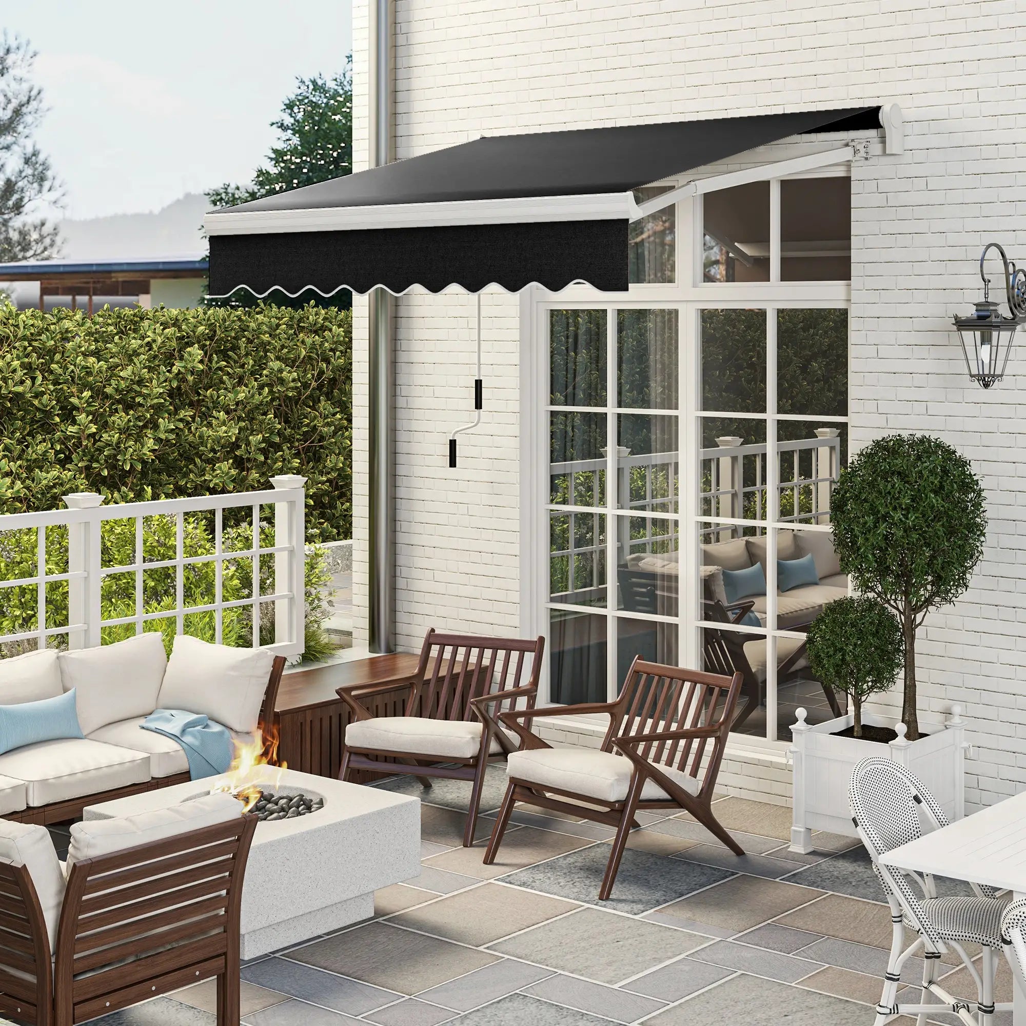 8'x7' Manual Retractable Patio Awning, Sun Shade, Black Door Awnings at Gallery Canada