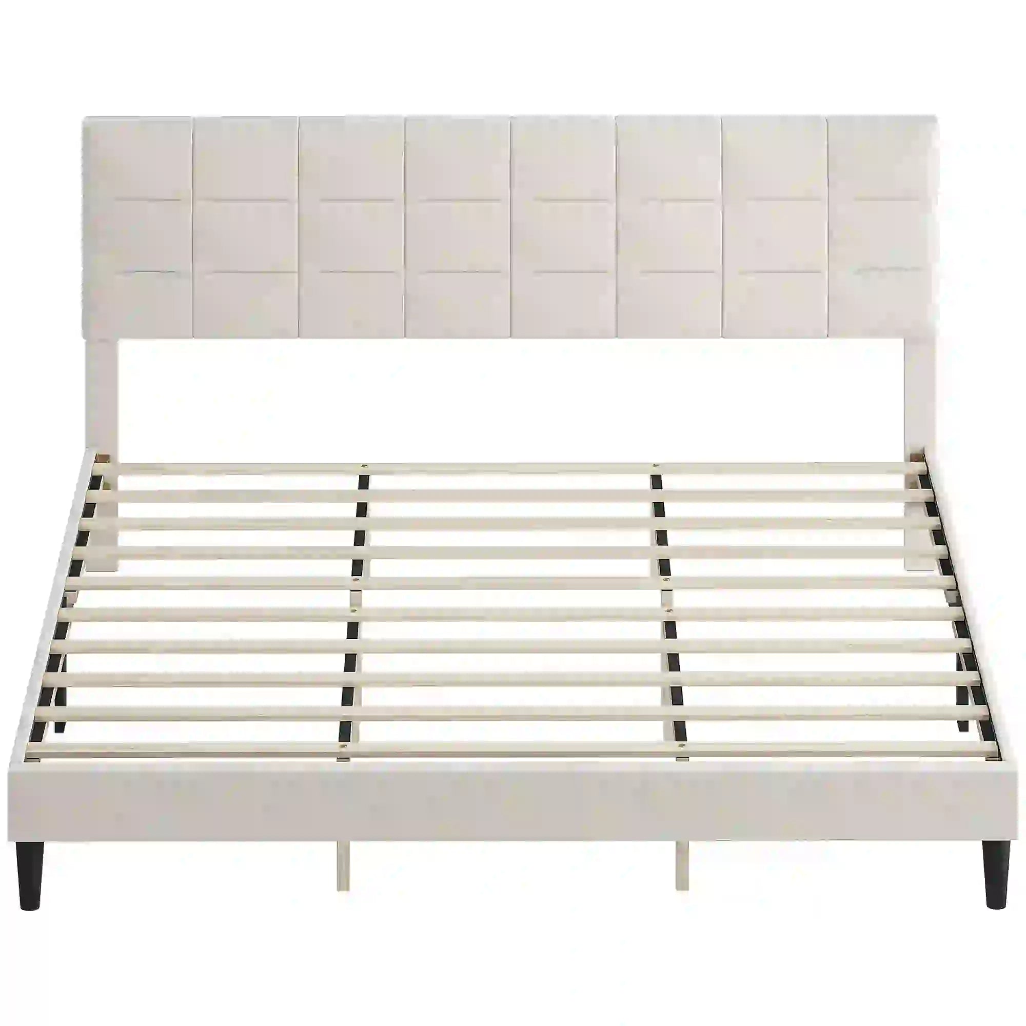 King Size Bed Frame, Upholstered Headboard, Wood Slats, 1100 lbs, Cream Bed Frames Cream at Gallery Canada