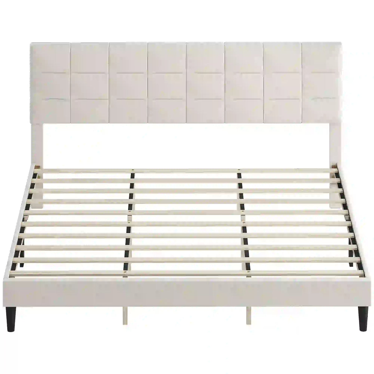 King Size Bed Frame, Upholstered Headboard, Wood Slats, 1100 lbs, Cream Bed Frames Cream at Gallery Canada
