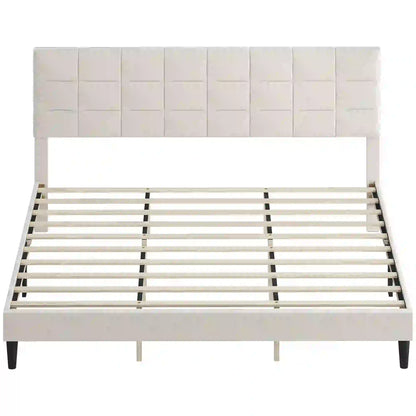 King Size Bed Frame, Upholstered Headboard, Wood Slats, 1100 lbs, Cream Bed Frames Cream at Gallery Canada