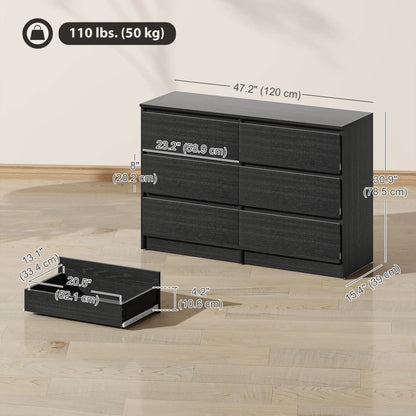 Wide 6 Drawer Dresser, Modern Clothes Storage Organizer, Black Storage Cabinets at Gallery Canada