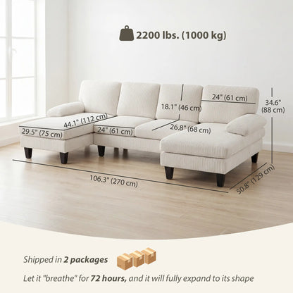 U-Shaped Sectional Sofa, Double Chaise, 2200lb Capacity, Beige 3-Seater Sofas at Gallery Canada