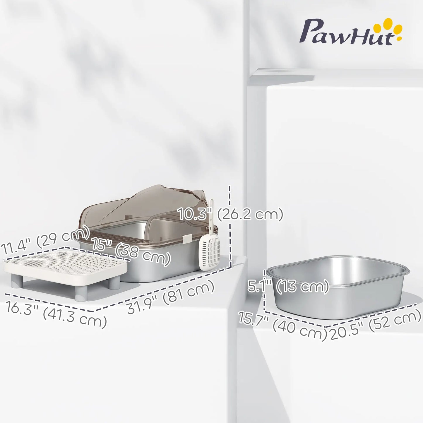 Stainless Steel Cat Litter Box, High Sided Enclosure, Step, Scoop Cat Litter Box Enclosures at Gallery Canada