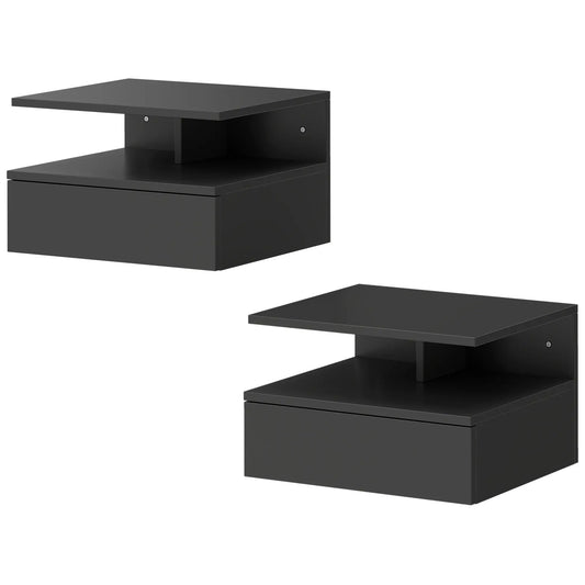 Floating Nightstand Set of 2, Wall Mounted with Drawer and Shelf, Black Bedside Tables Black at Gallery Canada