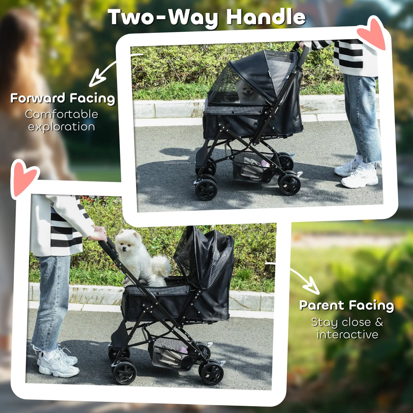Foldable Pet Stroller, 4 Wheels, EVA Brake, 3-Stage Canopy, Mesh Window, Black Dog Bike Trailers & Strollers at Gallery Canada