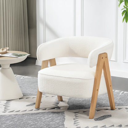 Sherpa Fleece Accent Chair, Upholstered Armchair with Wood Legs, White Accent Chairs at Gallery Canada
